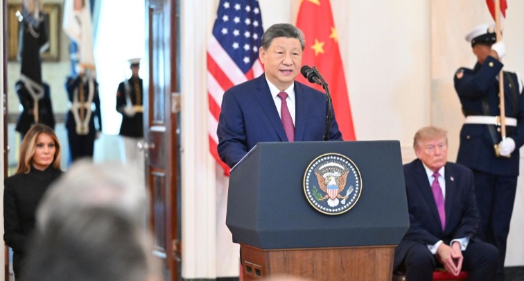 Xi assiste à la cérémonie de bienvenue organisée par Trump